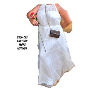 Gown Plus Size 2X Wedding Formal Cocktail Sparkle Tiered Maxi Halter Slip On